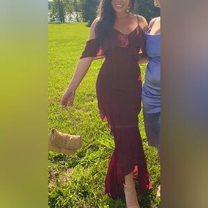 Caden Burgundy Off-the-Shoulder Ruffled Maxi Dress